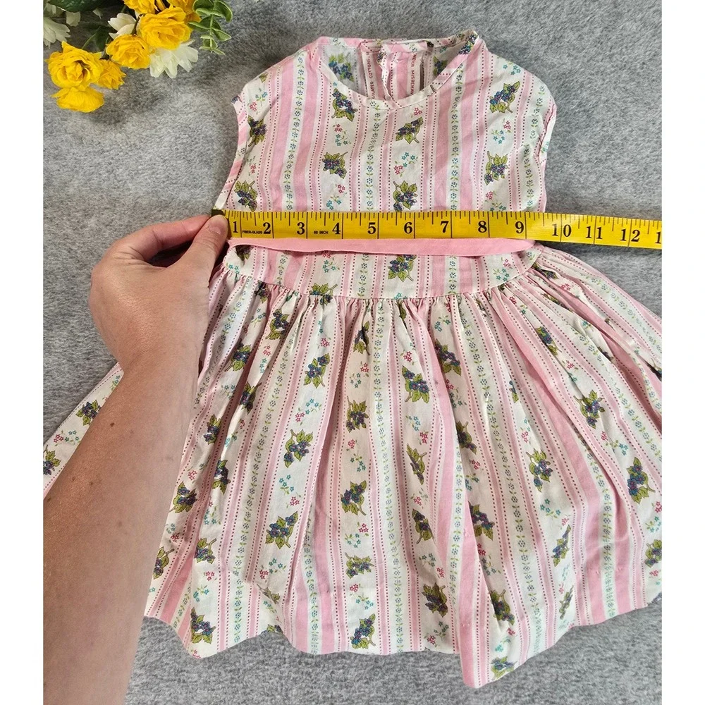 Vintage Handmade Dress Girls 2T Pink Floral Striped Tulle Lined Cotton 70s